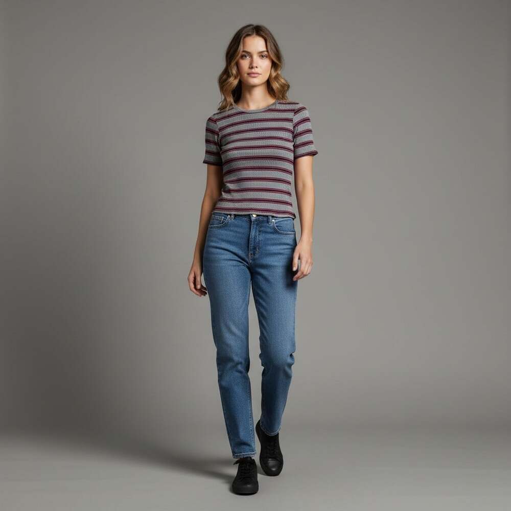 Velvet by Graham Spencer Stripe Ribbed Knit Tee Size Small
